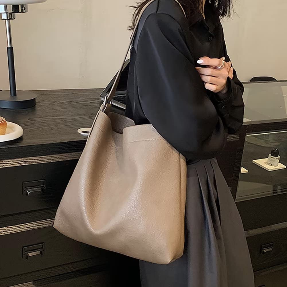 Borsa da donna in pelle vegana, borsa a tracolla di grande capacità, borsa da lavoro, borsa da viaggio con tracolla regolabile, Elefante grigio, Large