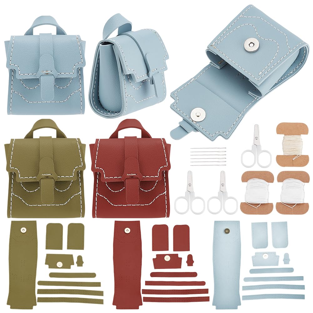 FREEBLOSS 3 Set DIY Leather Wallet Kit - Classic Modern Sewing Art Craft Kit for Men Women - 7x7x4cm