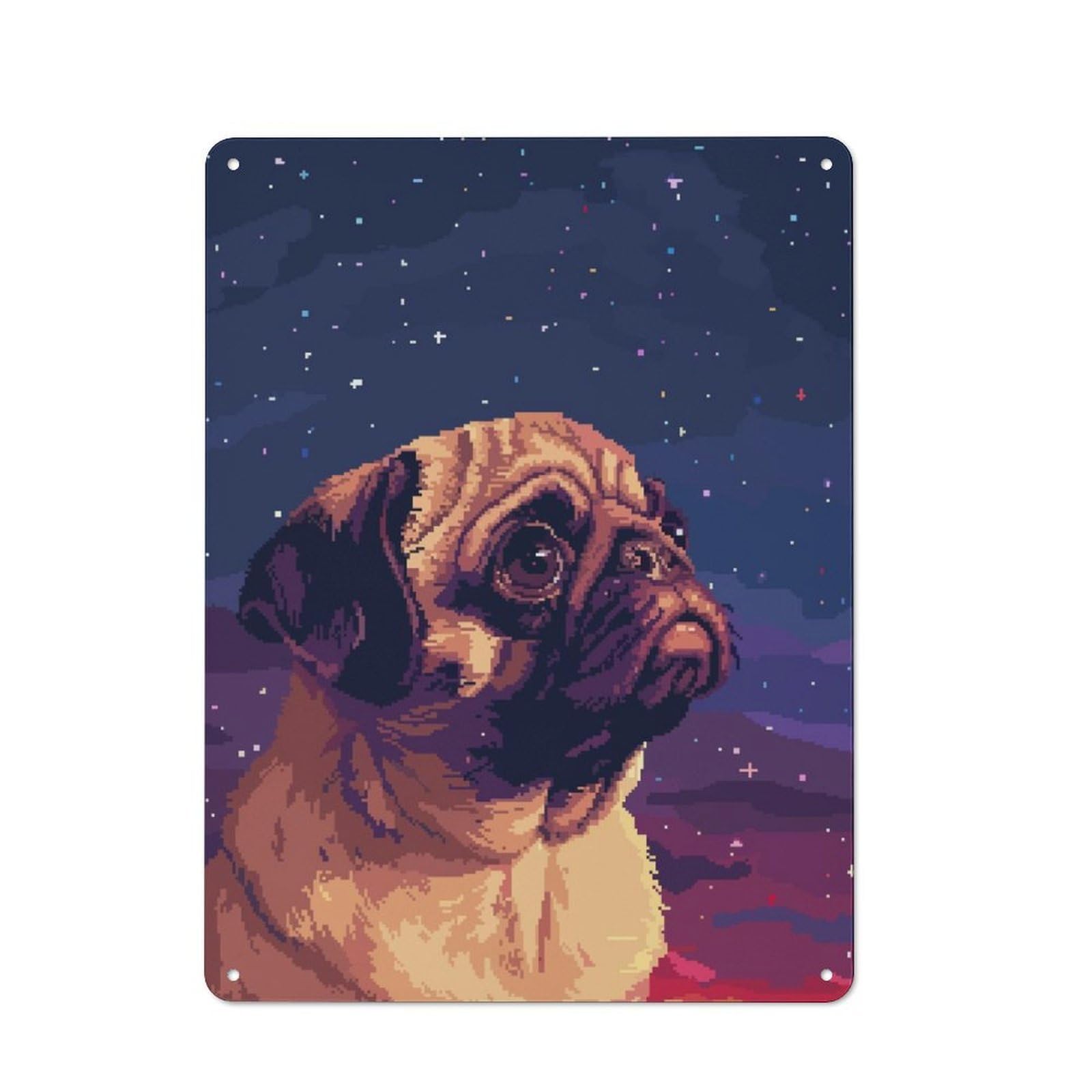 Junmoney Cute Pug Dog Pixel Art Vintage Metal Sign 40X30cm For Bar Or Restaurant, For Vintage Wall Decor Fans, For Living Room And Hallway Decor