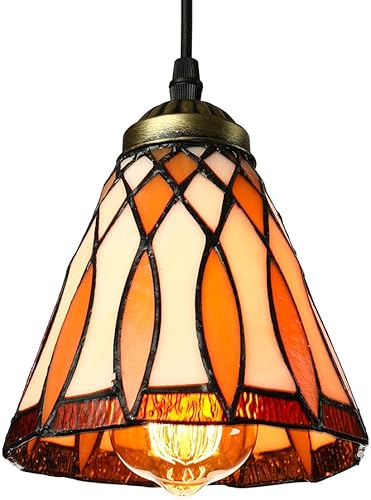 Miniatura 2 de LITFAD Lámpara colgante de pantalla de campana de 6 pulgadas, Tiffany, vitral, una sola luz, mini iluminación colgante, decoración artística, luz