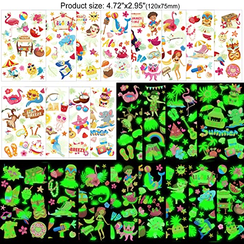 Howaf 120+ Hawaiian Tropical Flamingo Tattoos Sticker Glow In The Dark For Kids, Aloha Luminous Tattoos For Summer Pool Beach Baby Shower Party Decoration #TOP1