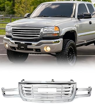 All Chrome Front Grille Assembly Compatible with 2003-2007 GMC Sierra 2500HD 3500HD Upper Grill Replace for 19130795