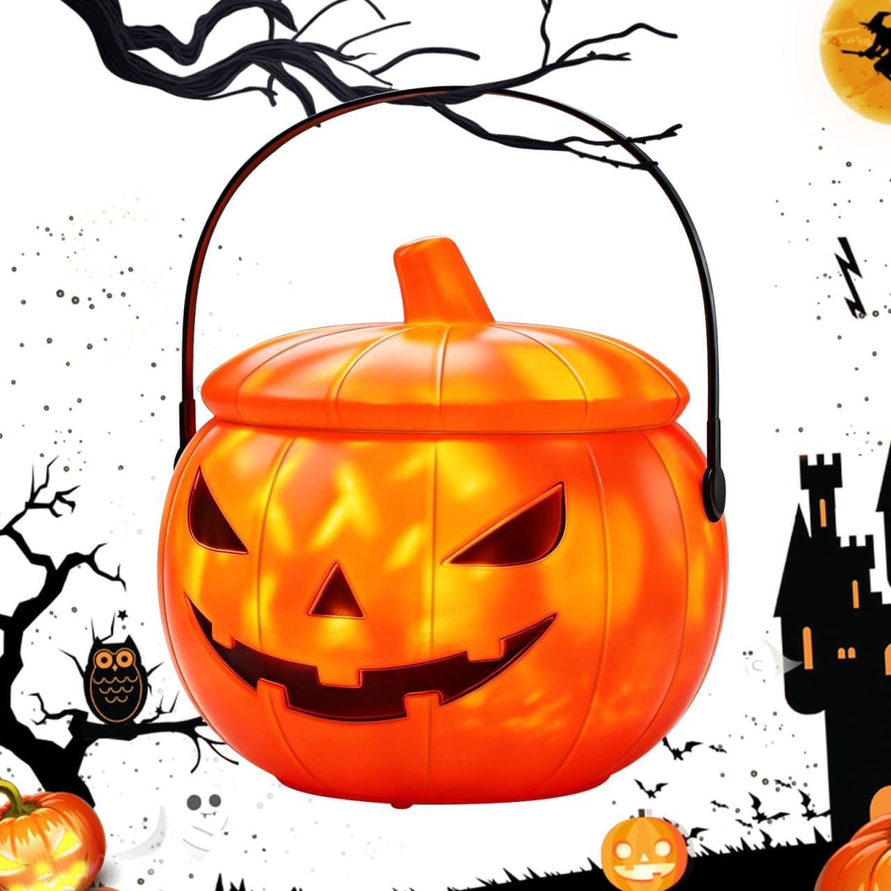 Zerodeko Plastic Pumpkin Bucket, Halloween Bucket with Lid
