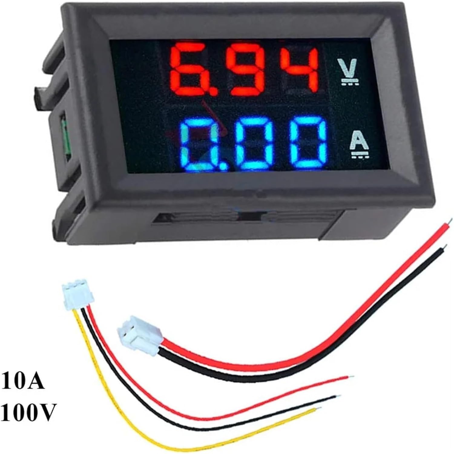 Digital Voltmeter Ammeter DC 100V 10A Amp Voltage Current Meter Tester 0.28 Inch Dual LED Display Panel with Connect Wires(Red-Red)