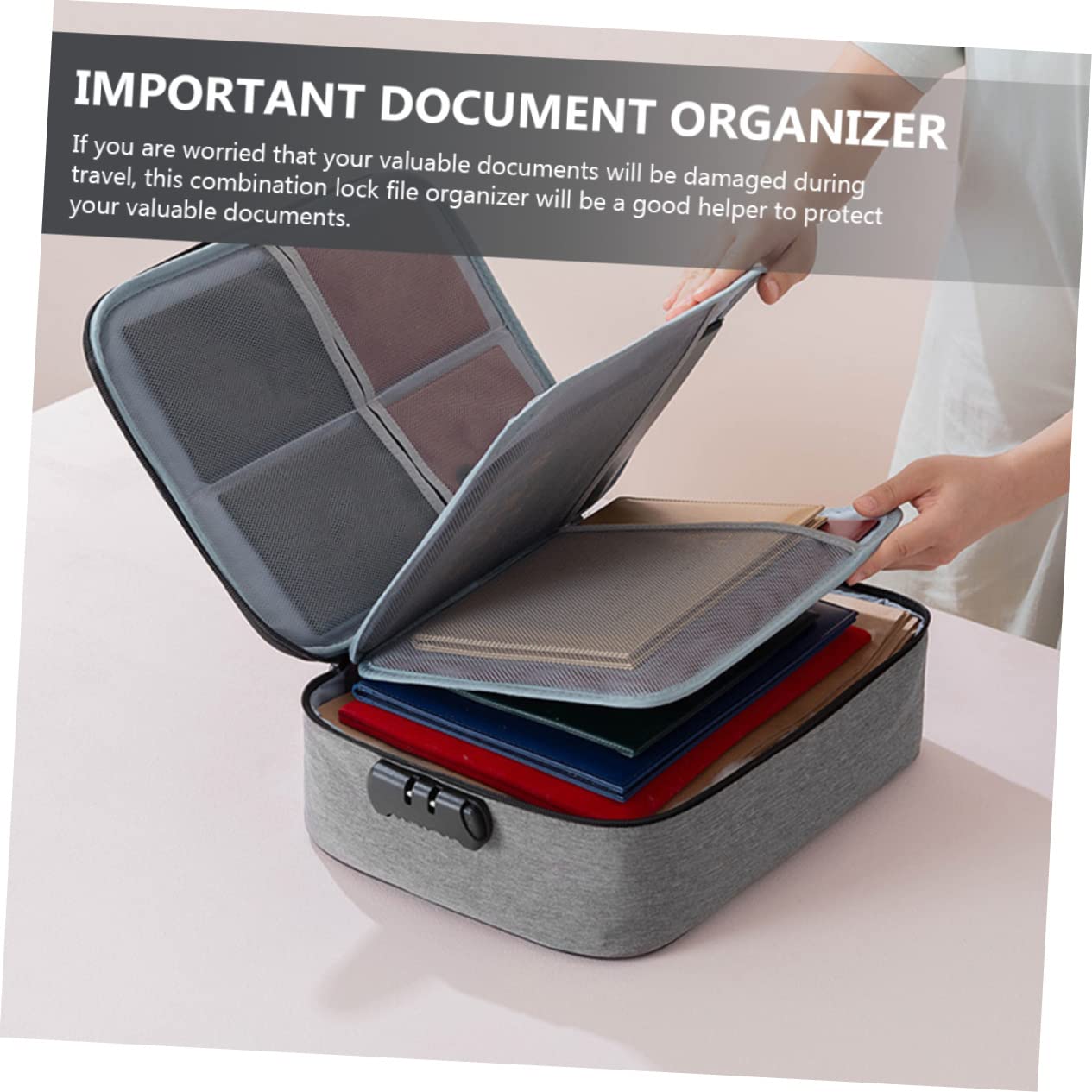 Organisateur de Documents Grosse Capacité Portable en Tissu Oxford Serrure à Code à 3 Couches Protège et Classe Vos Dossiers Importants Maison Voyages