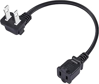 YAODHAOD 90 Degree Angled Polarized USA Outlet 2 Prong Power Extension Cord, NEMA 1-15P to NEMA 1-15R Short Cable ,125V 10A Male and Female Power Extension Cord Cable for Christmas Lights (1 FT)