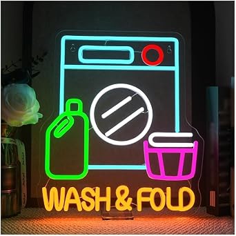 Sign Lamp Wash & Fold Neon Sign for Laundry Room USB Powered Light for Home Laundromat Wash Room Wall Decor 32cmx36cm [Energy Class A]
