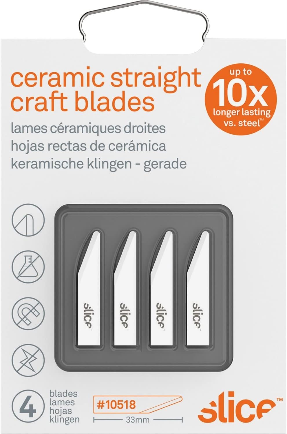 Slice 10518 Craft Knife Scalpel Blades - Straight Edge For Precision And Scraping | Finger-Friendly Ceramic Safety Blades For Your Slice Craft, Hobby Or Art Knife (Pack of 4), White