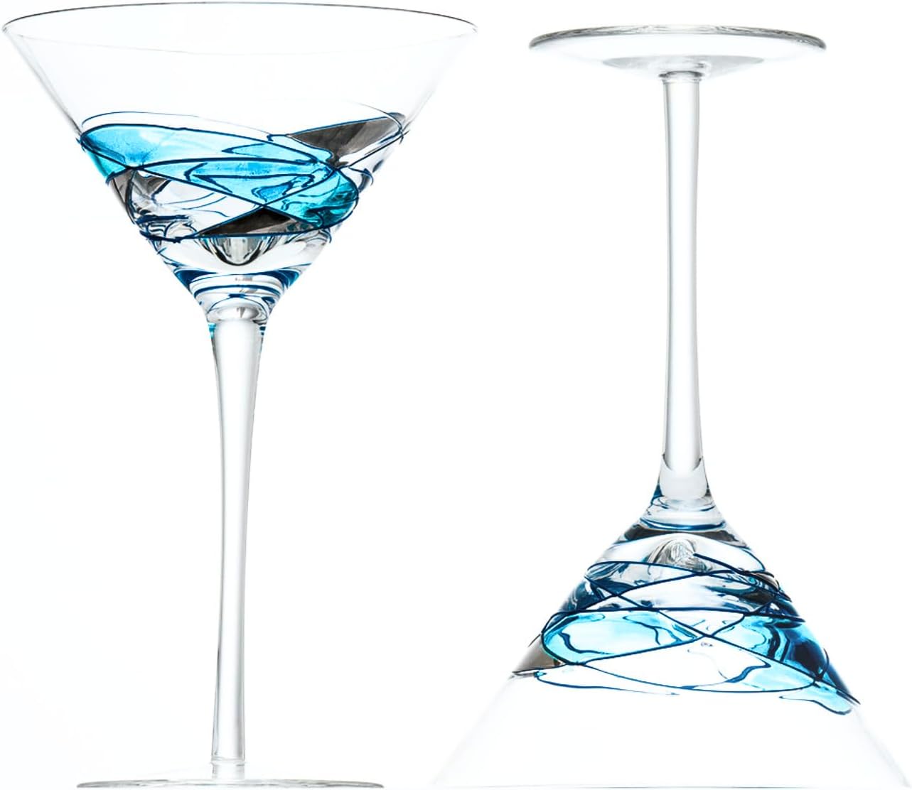 Victoria Barcelona Martini Glasses Set of 2 – Turquoise Sea Edition | Hand-Painted & Mouth-Blown | Gaudí & Murano Inspired Art Glass | Elegant Gift for Cocktail Lovers & Special Occasions