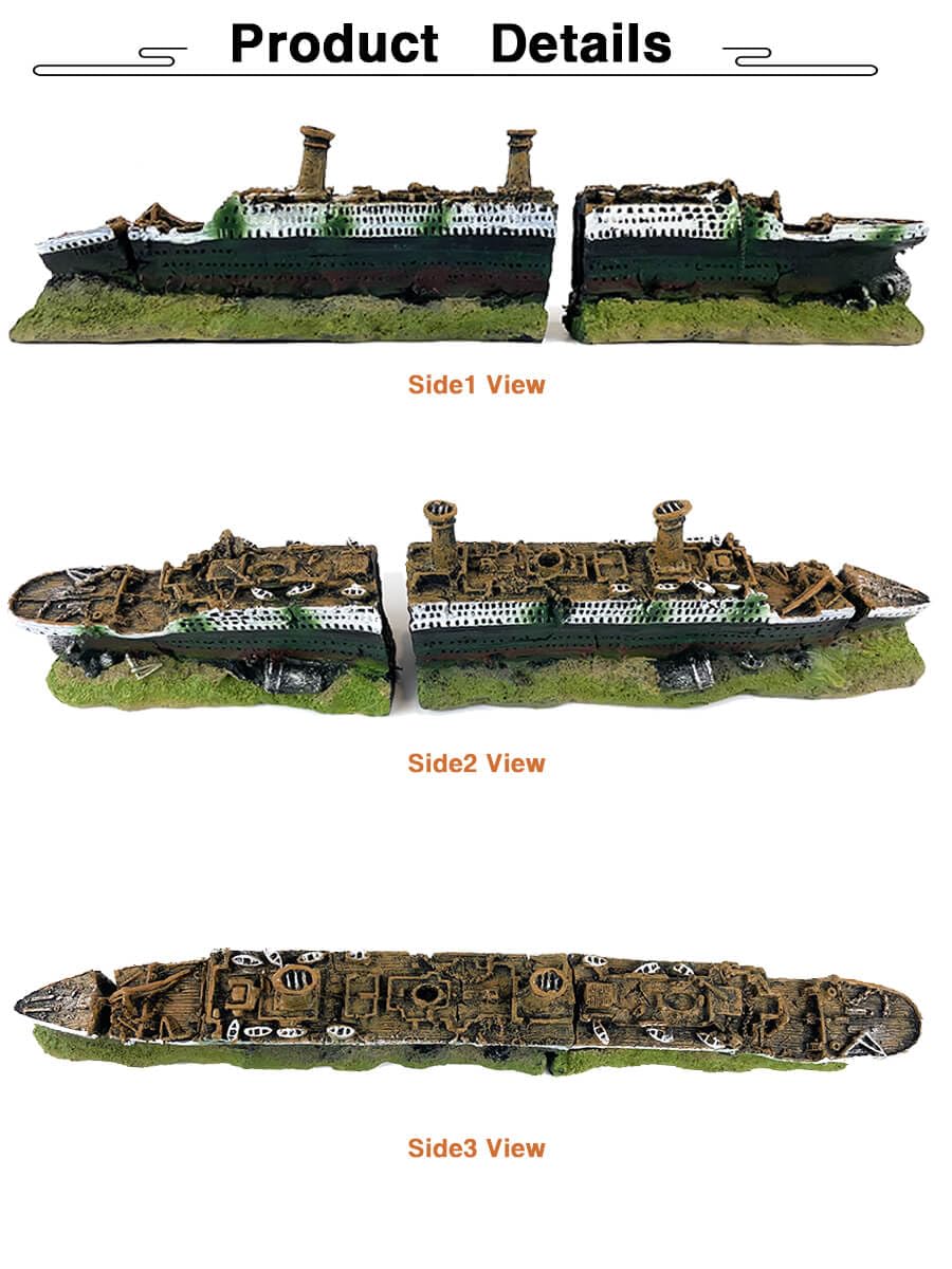Titanic wrak akwarium dekoracja akwarium, dekoracja akwarium, długość 36,6 cm