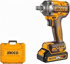 Ingco CIWLI2035 20V Cordless Brushless Impact Wrench | 1/2" Square Drive, 350Nm Torque, LED Work Light | with 2 Batteries & Charger, Carrying Case, 19/21mm Sockets