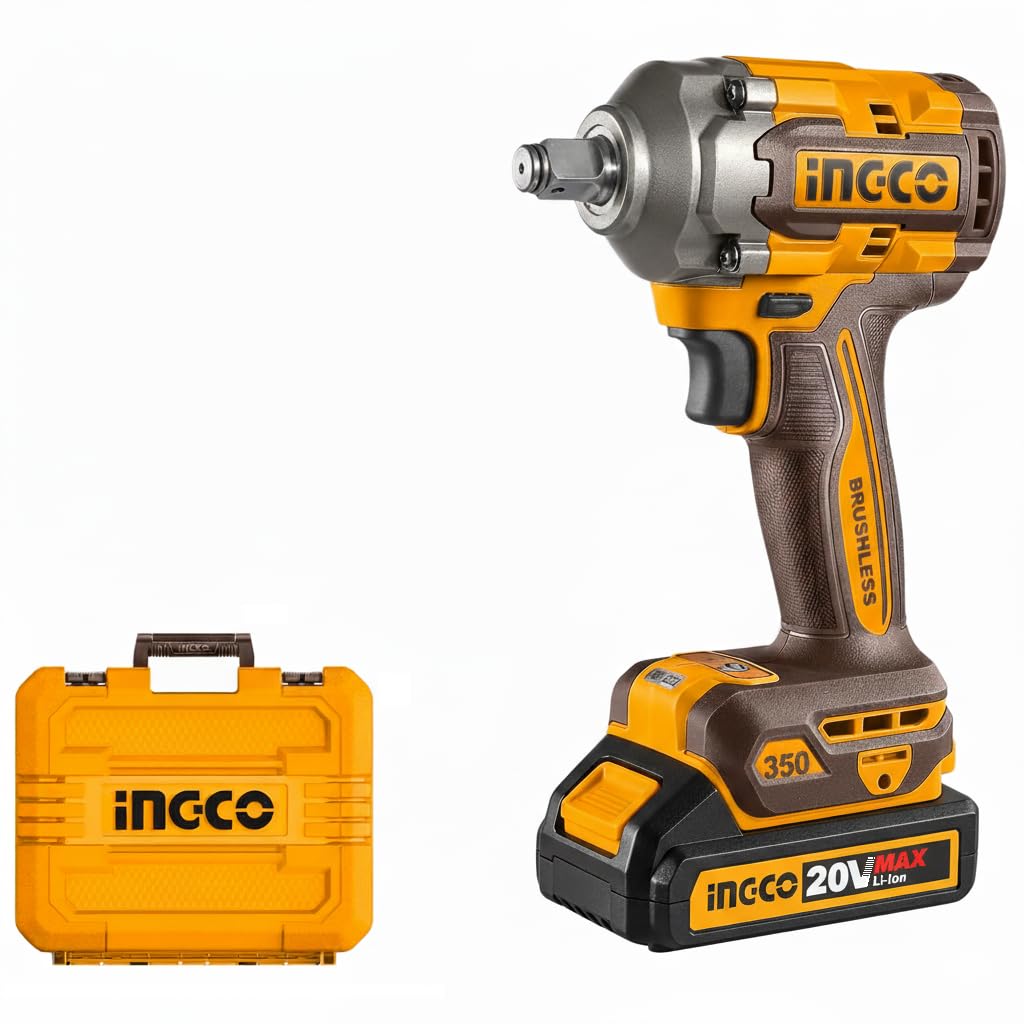 Ingco CIWLI2035 20V Cordless Brushless Impact Wrench | 1/2" Square Drive, 350Nm Torque, LED Work Light | with 2 Batteries & Charger, Carrying Case, 19/21mm Sockets-picture-17