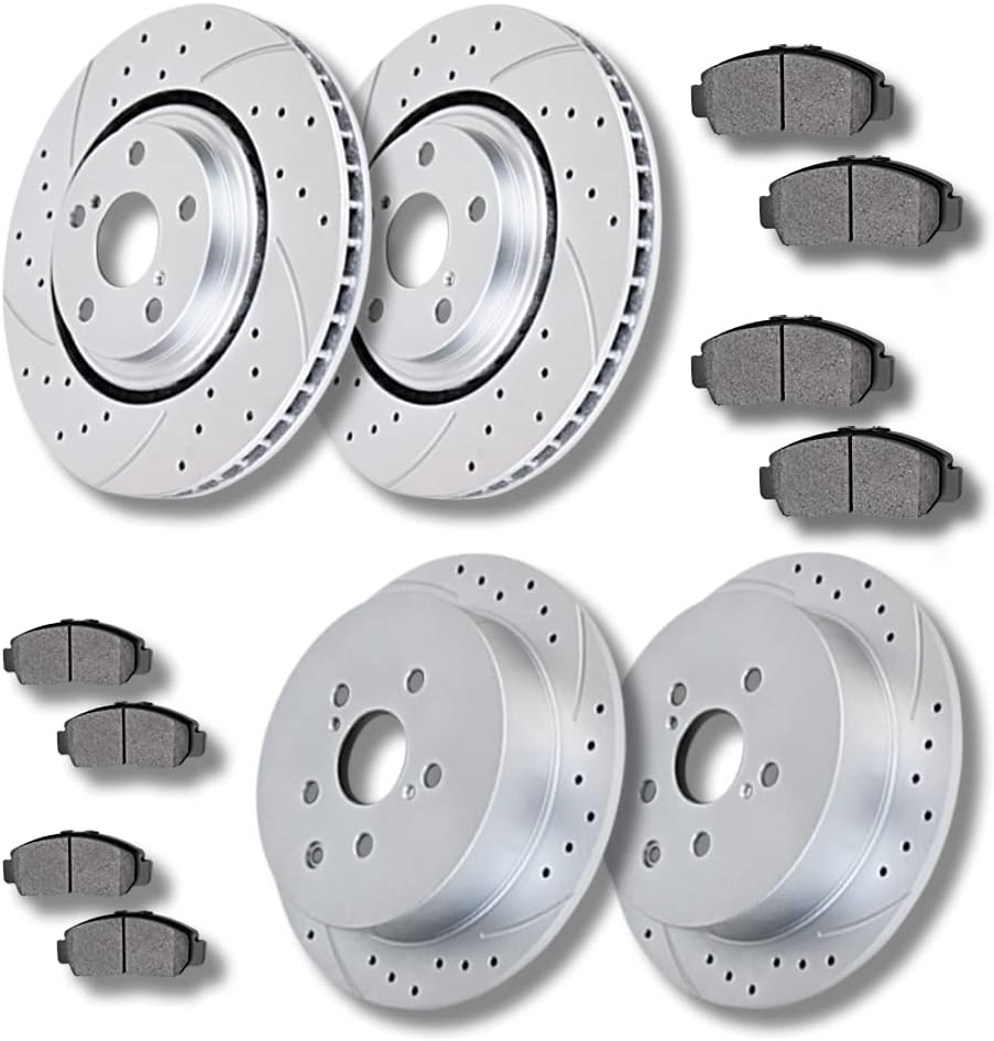 Front and Rear Drilled and Slotted Brake Rotors Ceramic Brake Pads Brake Kit