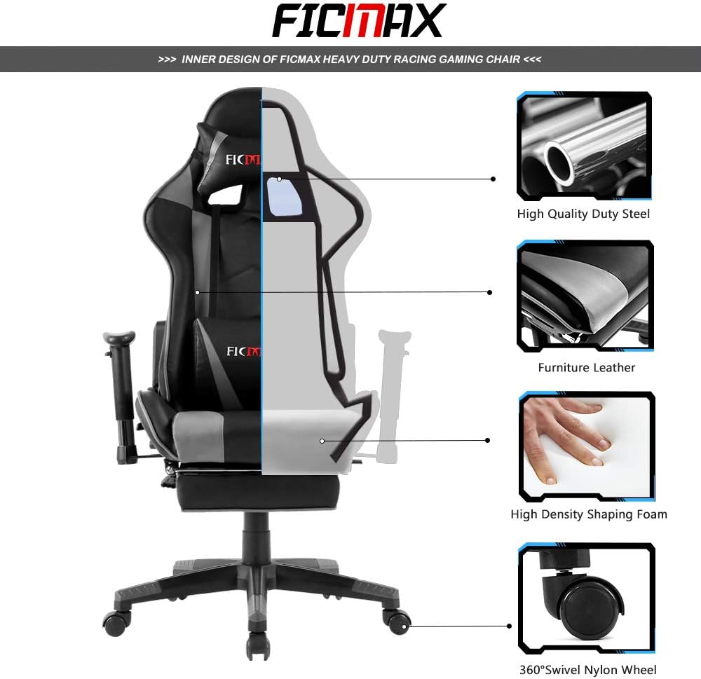 Buy Ficmax Ergonomic Gaming Chair Massage Computer Gaming Chair Reclining Racing Office Chair With Footrest Pro Gamer E Sport Chair High Back Gaming Desk Chair With Headrest And Lumbar Supportblack Gray Online In Turkey Buy Ficmax Ergonomic Gaming Chair Massage Computer Gaming Chair Reclining Racing Office Chair With Footrest Pro Gamer E Sport Chair High Back Gaming Desk Chair With Headrest And Lumbar Supportblack Gray Online In Turkey