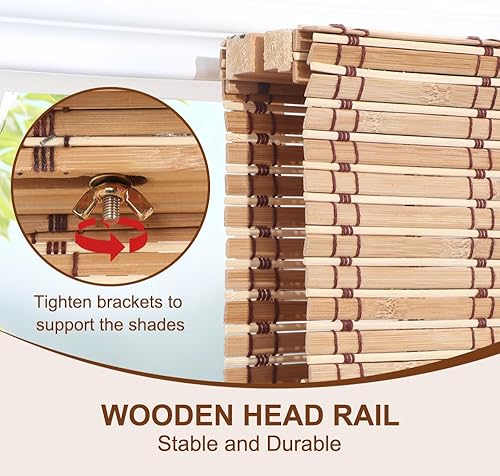 Miniatura 2 de LUCKUP Persianas romanas de bambú sin cordones, persianas enrollables de bambú para ventanas de interior, filtro de luz, protección UV, persianas de
