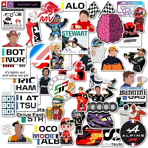 Image of WallDesign Ultimate F1 Racing Sticker Set Collection of 56 - Mobile, Laptop, Accessories, Gifting - Durable, Laminated, Quality Printed Vinyl for True Racing Fans-Self-Adhesive