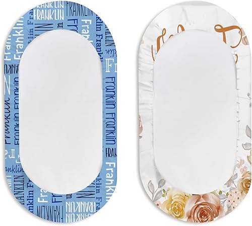 Miniatura 7 de Juego de 2 sábanas personalizadas para moisés de bebé, ajuste universal para colchónalmohadilla de moisés rectangular, ovalado, de reloj de arena,