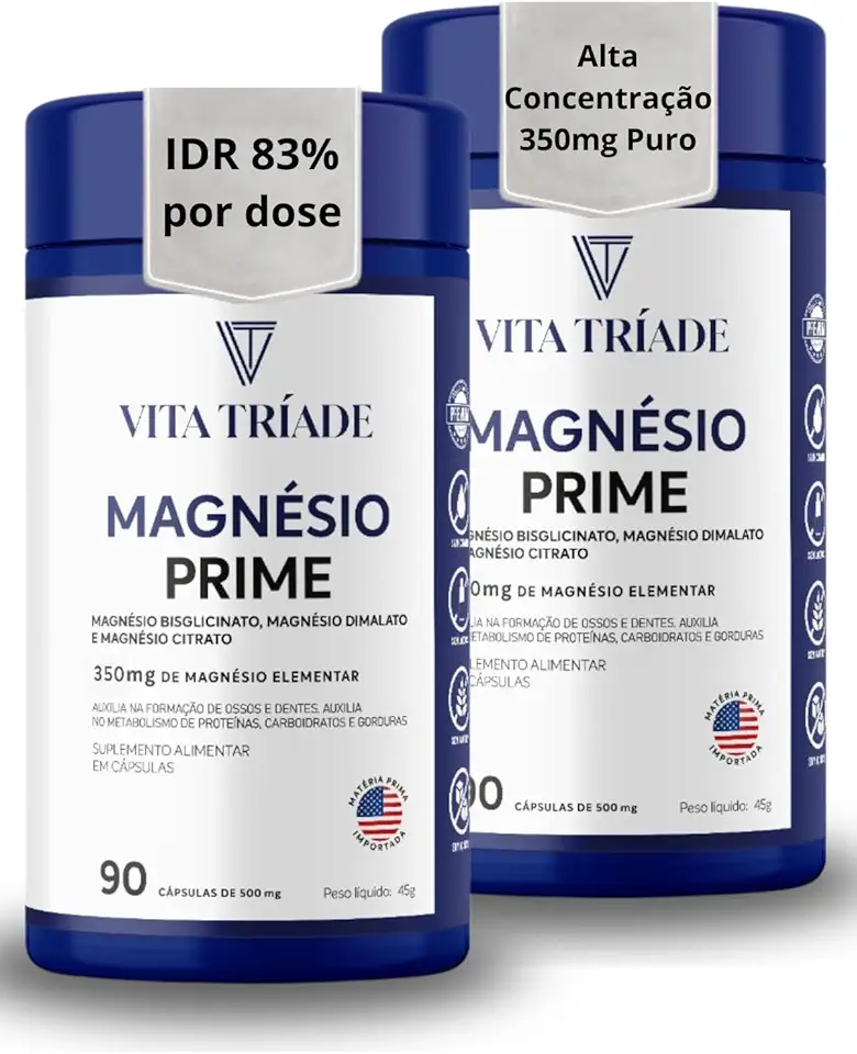 Magnésio 350mg - Bisglicinato, Dimalato, Citrato 180 Cápsulas - Alto Teor, Saúde, Energia, Sono