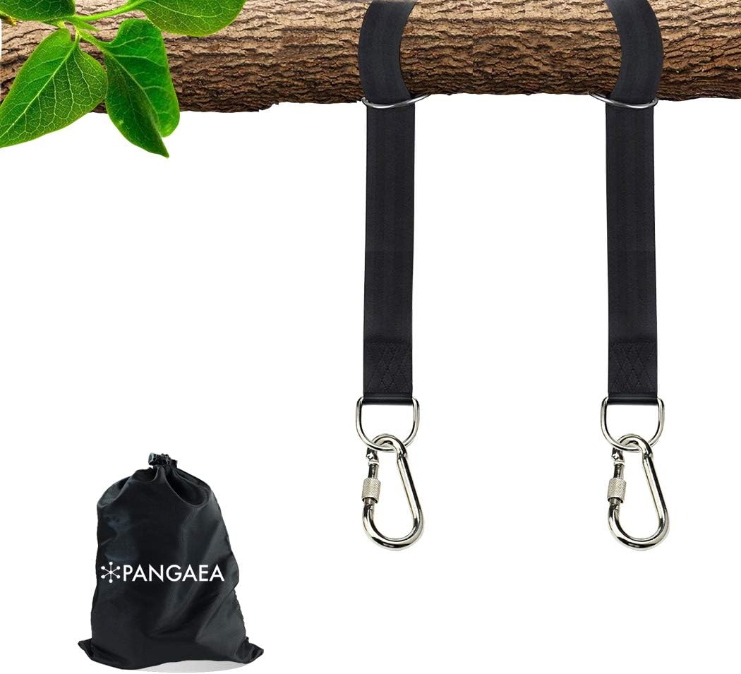 PANGAEA 2018 New | Tree Swing Hanging Straps Kit Holds 2200 lbs 5-ft Extra Long | Safer Lock Snap Carabiner Hooks | Perfect for Tree Swing & Hammocks Carry Pouch Bag | Heavy Duty | Adjustable Black