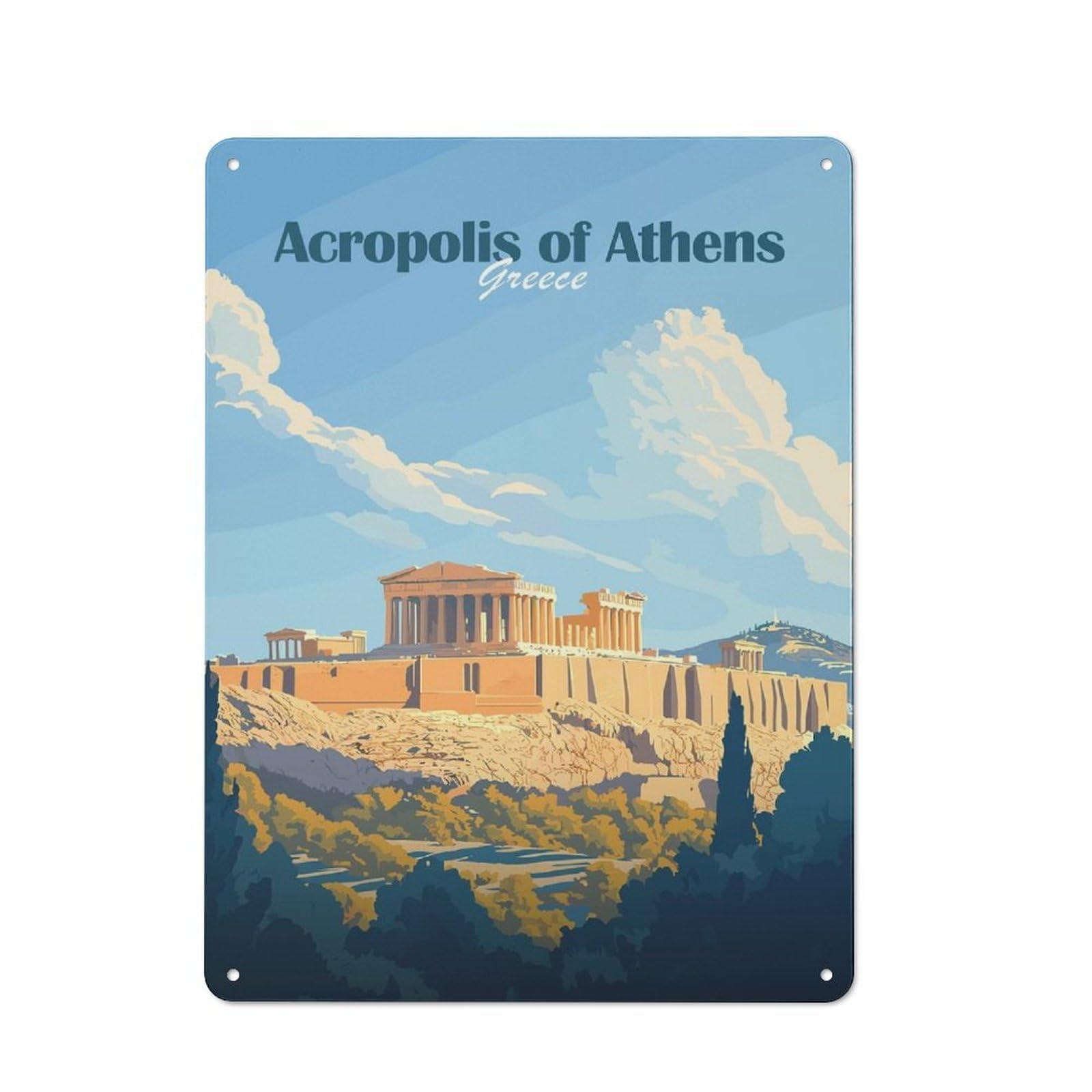 Junmoney Style-24 For Hobby Room Or Studio, Acropolis Of Athens Rustic Tin Wall Plaque 40X30cm, For Vintage Wall Decor Fans, For Metal Sign Collectors
