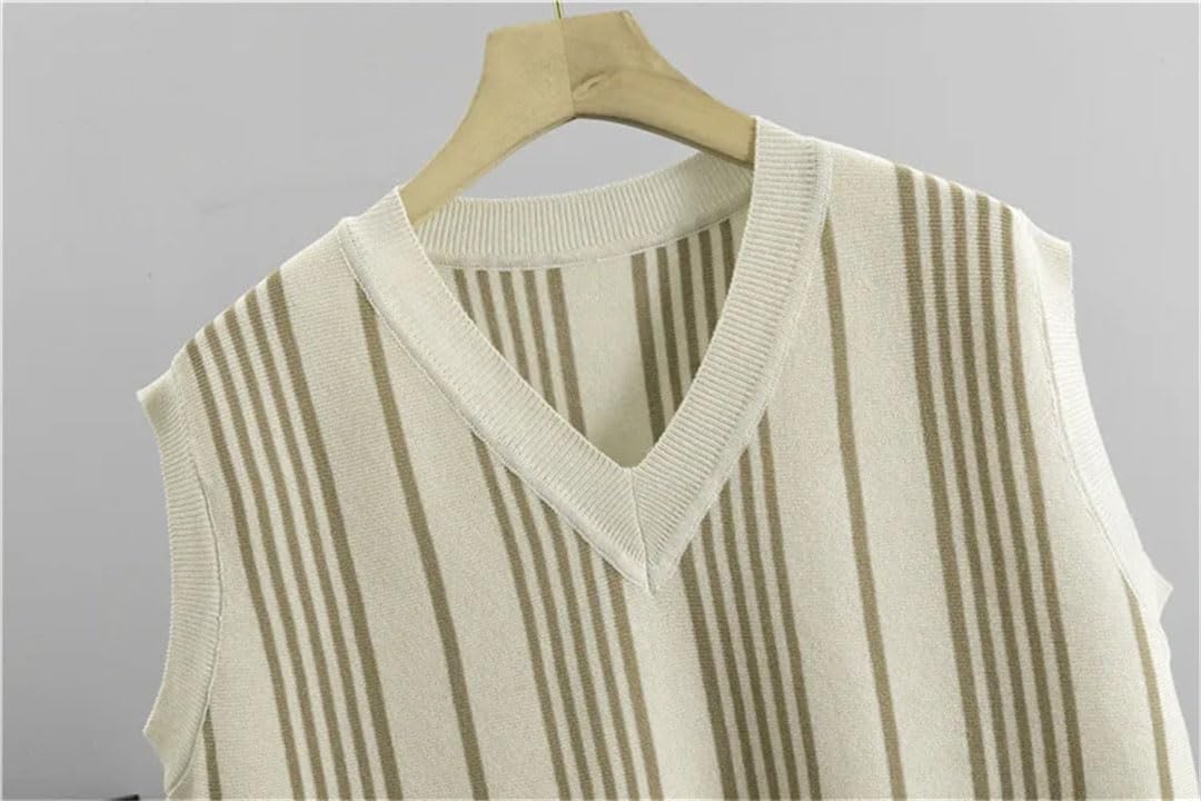 T-shirt da donna senza maniche a righe in maglia con scollo a V in seta di ghiaccio Pullover Tank Tee Suits Streetwear pantaloni a gamba larga abiti