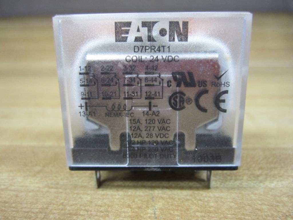 CUTLER HAMMER D7PR4T1 24V DC, Relay, 4 Pole, Standard, Plain Cover, General Purpose Plug-in, D7 Series