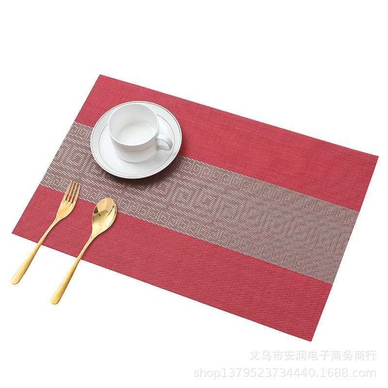 Image of YELONA Placemats Set of 8, Heat-Resistant Woven Vinyl Table Mats, Non-Slip & Washable Dining Tablemats for Kitchen & Dinner Decor, Scarlet Red (45cm x 30cm)
