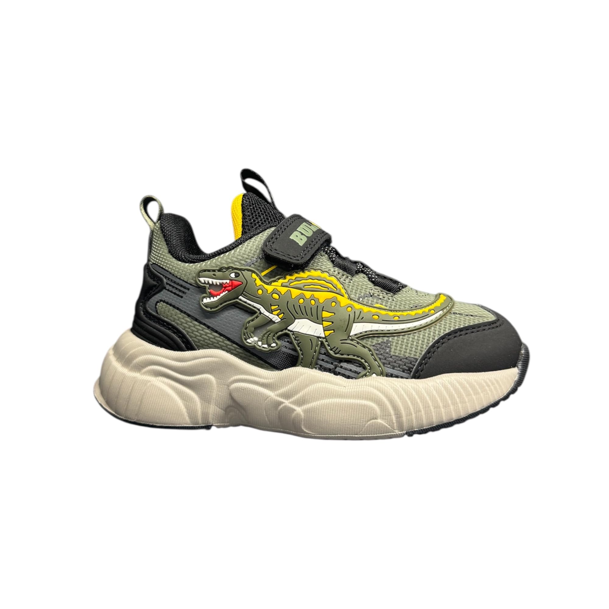 Bull Boys Scarpe Dinosauro SPINOSAURO Luminose per Bambini, Chiusura Strappo e Lacci Elastici, Suola Ultraleggera.