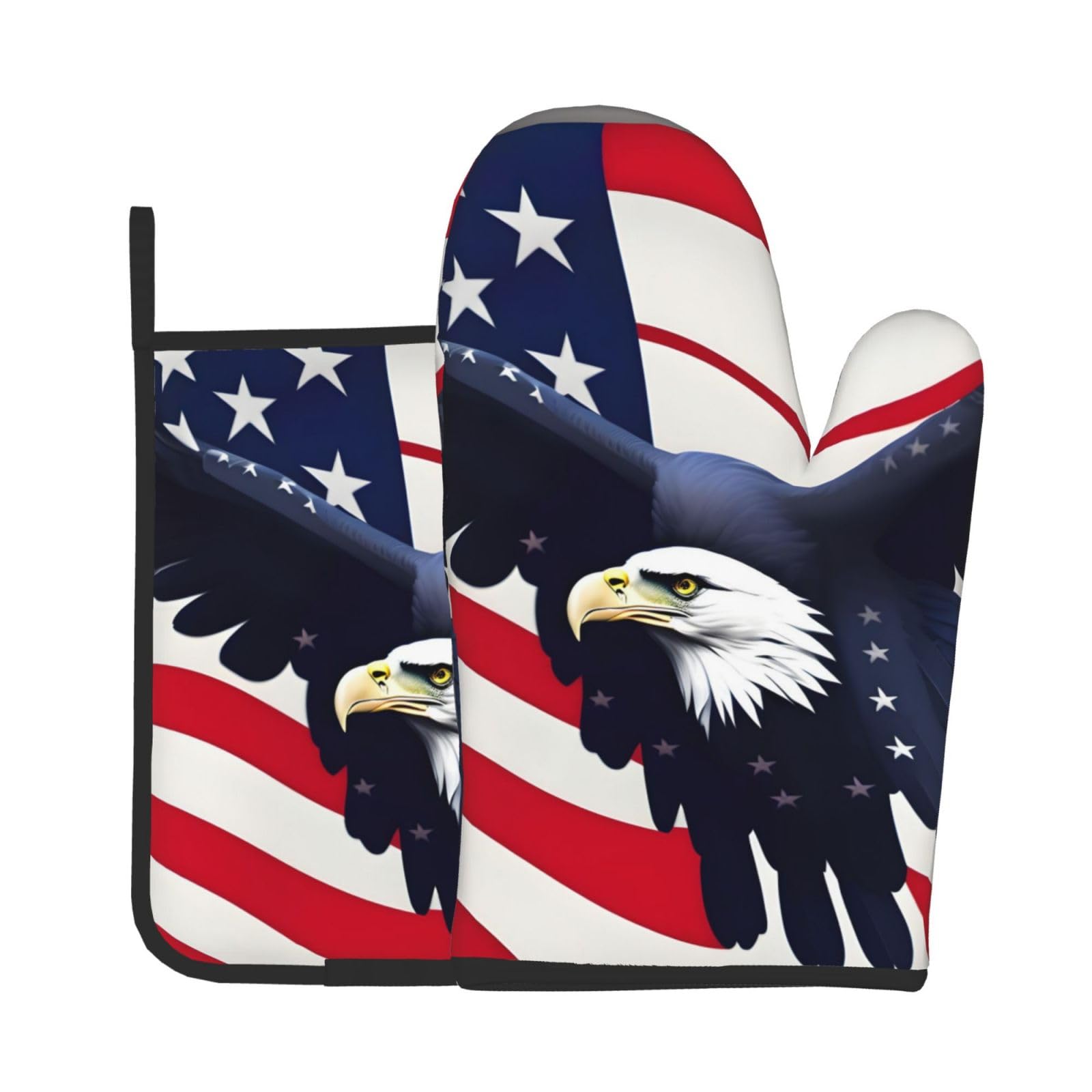 American Flag Fly Eagle 1 Kitchen Baking Two-Piece Set,Multipurpose Oven Gloves,Used for Barbecue Kitchen Baking
