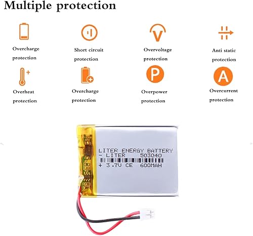 Miniatura 2 de 3.7V 503040 600mAh batería de iones de polímero de litio recargable batería de polímero con conector JST 0.079 in