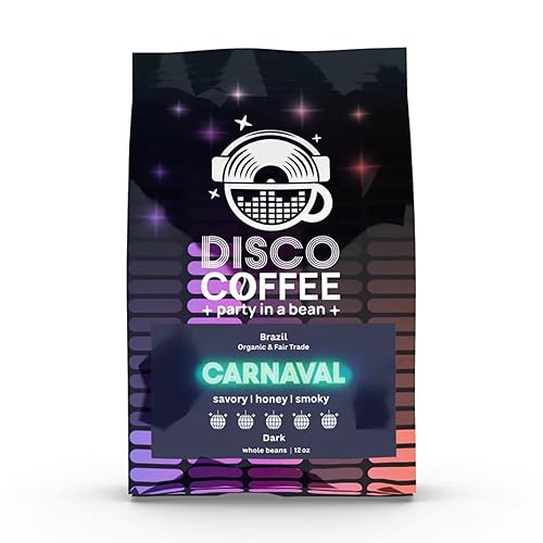 Disco Coffee Café orgánico tostado oscuro, carnaval, calidad premium, Brasil (grano entero, 12 onzas)