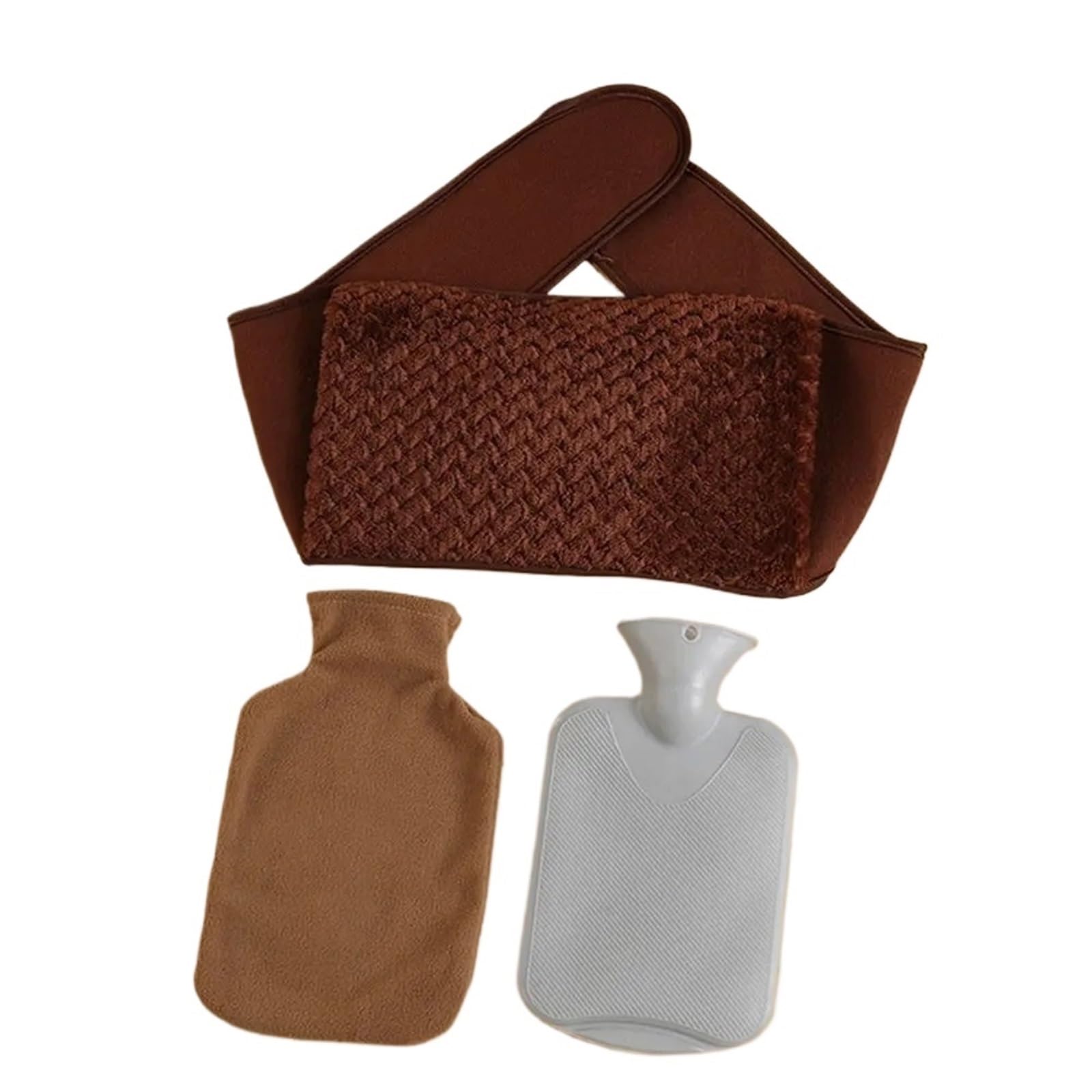 Botella de agua caliente, botella de agua caliente Bolsa de agua caliente portátil de PVC, 2 unidades, calentador de manos suave, funda de felpa for la cintura, bolsa for calentar el cinturón(Brown01)