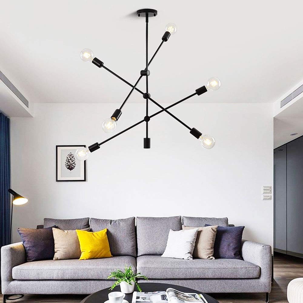 Lámpara de araña LED Sputnik negra de 6 luces para techo de comedor 8