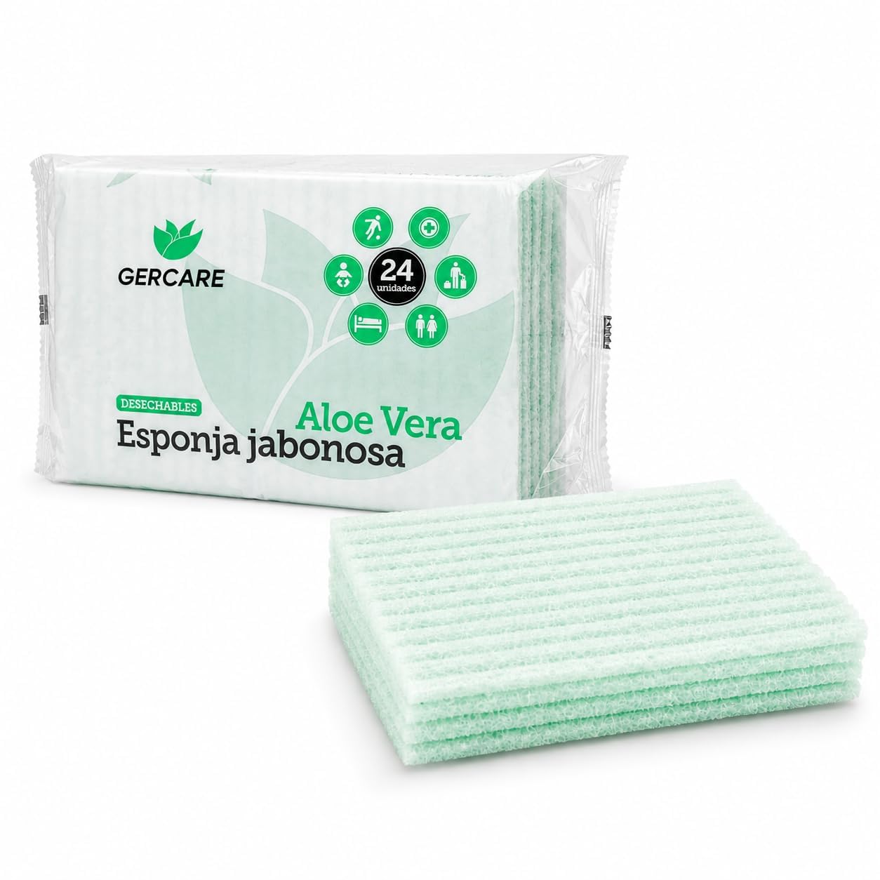 Esponjas Jabonosas Desechables 25 paquetes de 24ud. Apto para Bebés Niños Adultos Pacientes Encamados. Esponjas Jabonosas Aloe Vera. Limpieza e Hidratación Efectiva