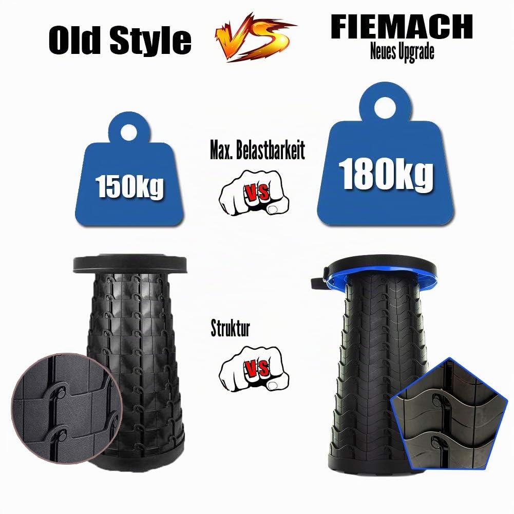 Tragbarer Klapphocker, Zweiten Generation Mini Teleskophocker Leichte Campinghocker für Outdoor Camping Angeln BBQ Drinnen Küche, Belastung 397 lb (L-schwarz)