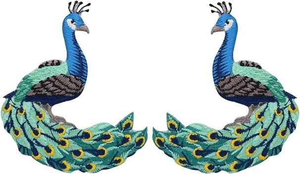 Peacock Iron On Applique Patch Set - Peafowl, Animal, Bird Badge 3" 2-Pack, Iron on - Perfect for Hats, Shirts, Shoes, Jeans, Bags, Sewing Decorating DIY Craft
