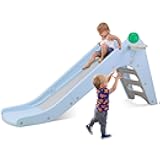 Arlopu Toddler Slide, Baby Indoor Foldable Slide with Basketball Hoop & Ball, 63
