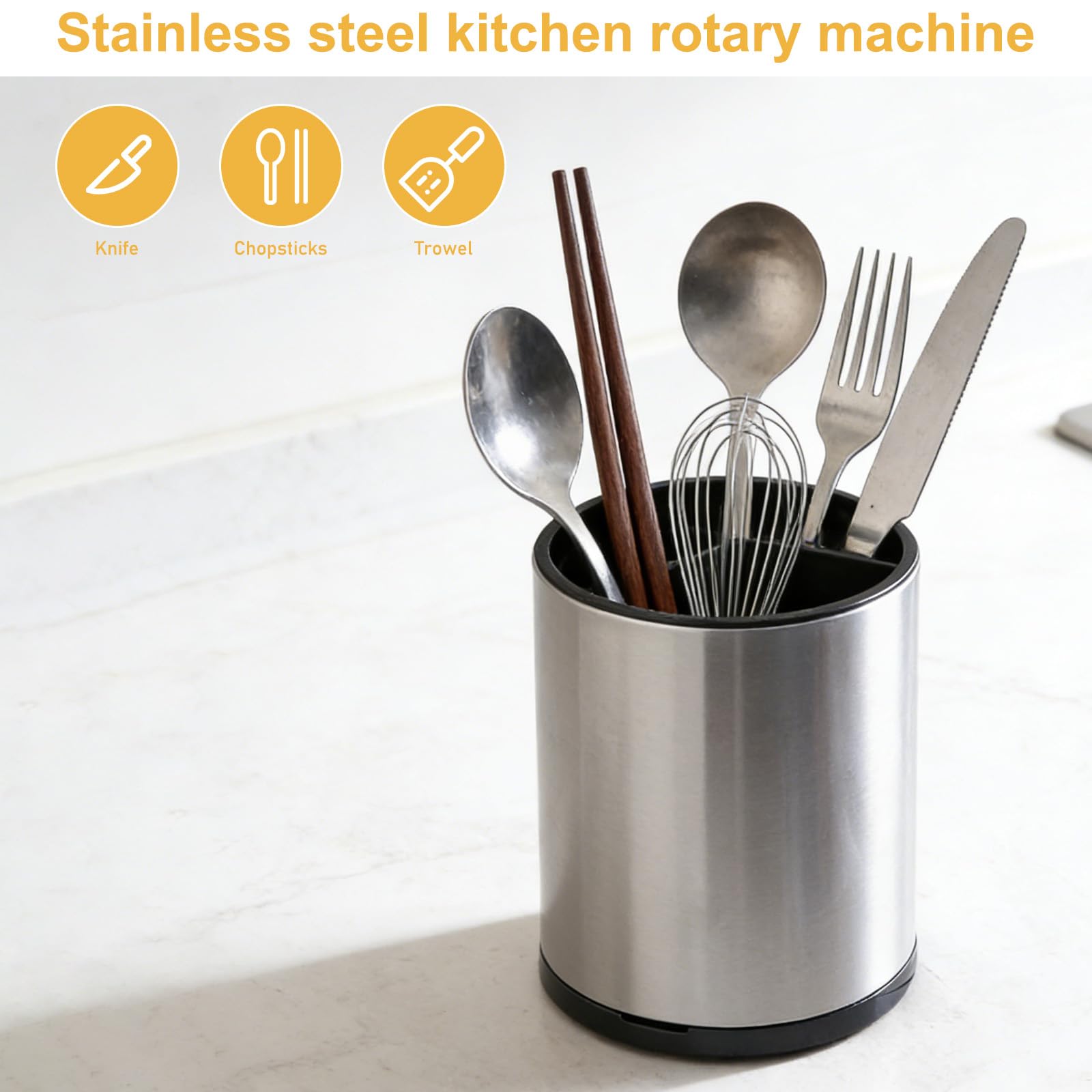 Küchenutensilienhalter: 360° Drehbar Utensilienhalter Küche aus Edelstahl, Küchen Utensilien Organizer mit Ablaufboden, Behälter Für Arbeitsplatte, 12.5×17cm