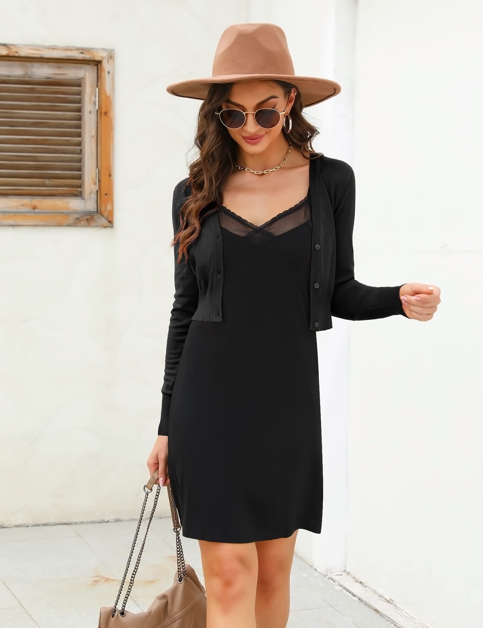 Aottori Coprispalle Donna Elegante Cardigan Corto Maniche Lunghe Bolero a Maglia con Bottoni Giacca Leggero Scollo a V Matrimonio per Primavera Autunno