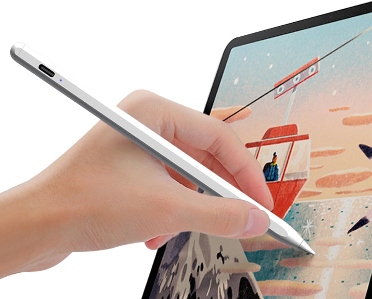 ECVV® Stylus Pen for Touch Screens – Fine 2mm Tip, Compatible with iPad, iPhone, Android Tablets, Microsoft Surface - Rechargeable, Seamless Performance, Scratch-Proof Fiber Tip - Sleek Metal Body
