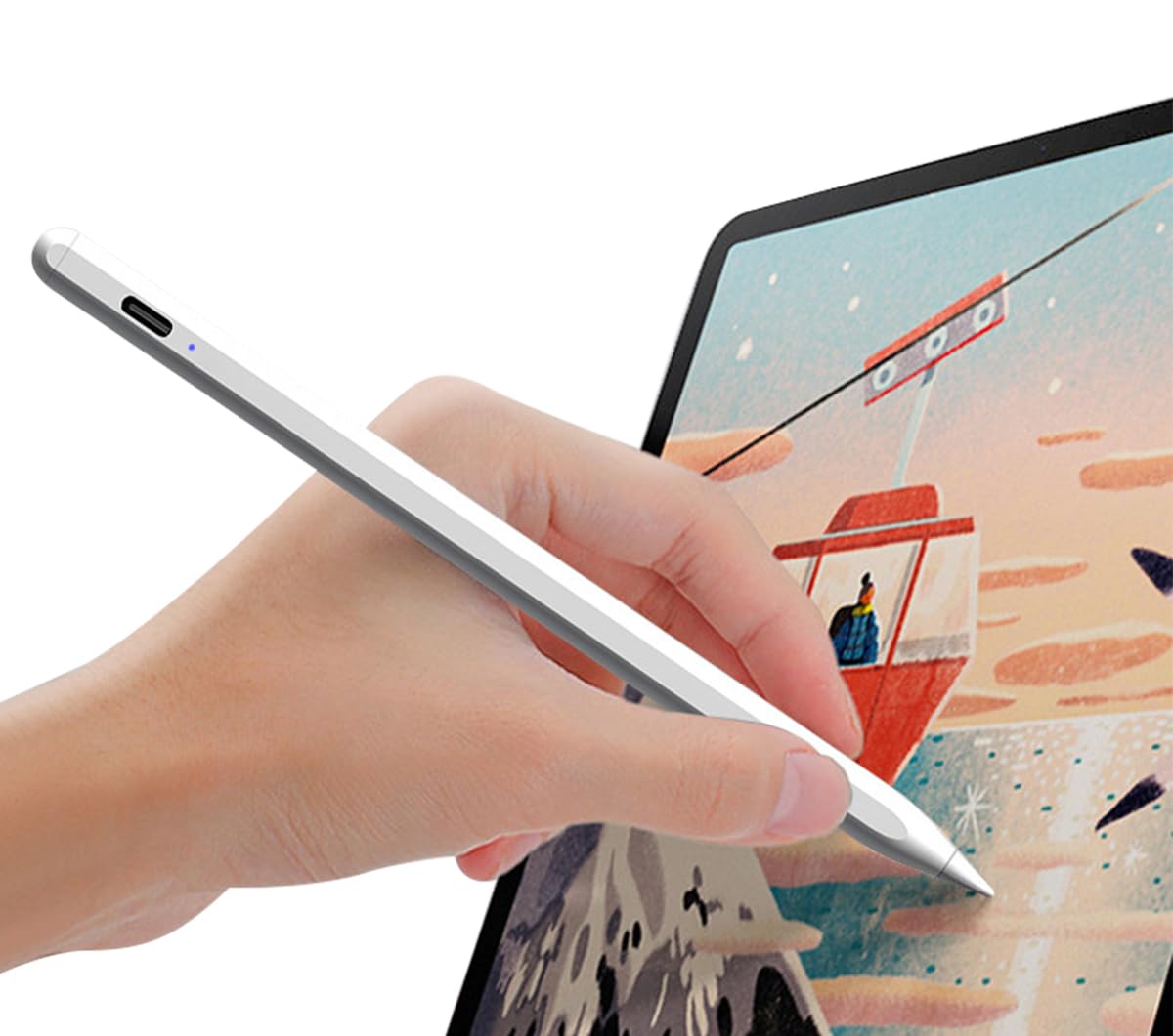 Stylus Pen for Touch Screens – Fine 2mm Tip, Compatible with iPad, iPhone, Android Tablets, Microsoft Surface - Rechargeable, Seamless Performance, Scratch-Proof Fiber Tip - Sleek Metal Body