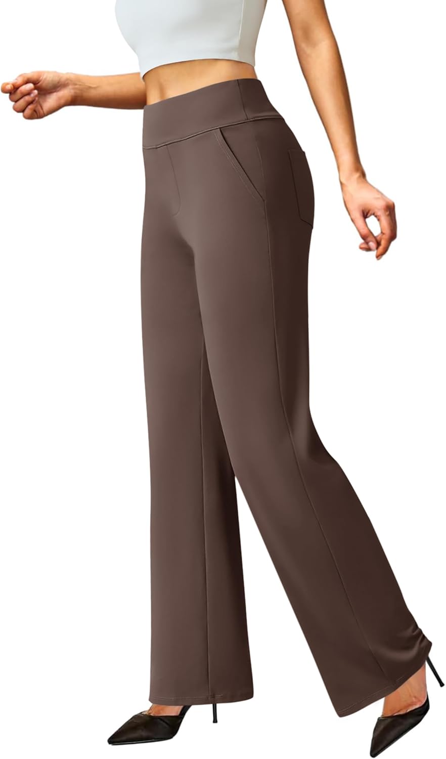 FireSwan Womens Dress Pants Stretchy Wide Leg Work Pants Business Casual Trousers Pull On Office Slacks with 4 Pockets