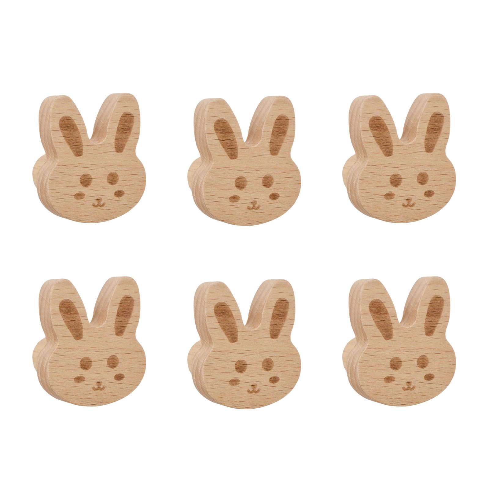 MOROBOR Pomelli decorativi unici in legno per cassetti, 6 pezzi, a forma di coniglio, con viti, per cameretta dei bambini, cucina, armadio, camera da letto, comodino
