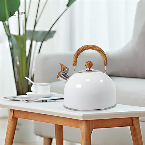 Miniatura 5 de Jiooil Bear Tetera silbante de 2.6 cuartos de galón  2.5 litros para estufa, hervidores de té con mango ergonómico de agarre frío, tetera de acero