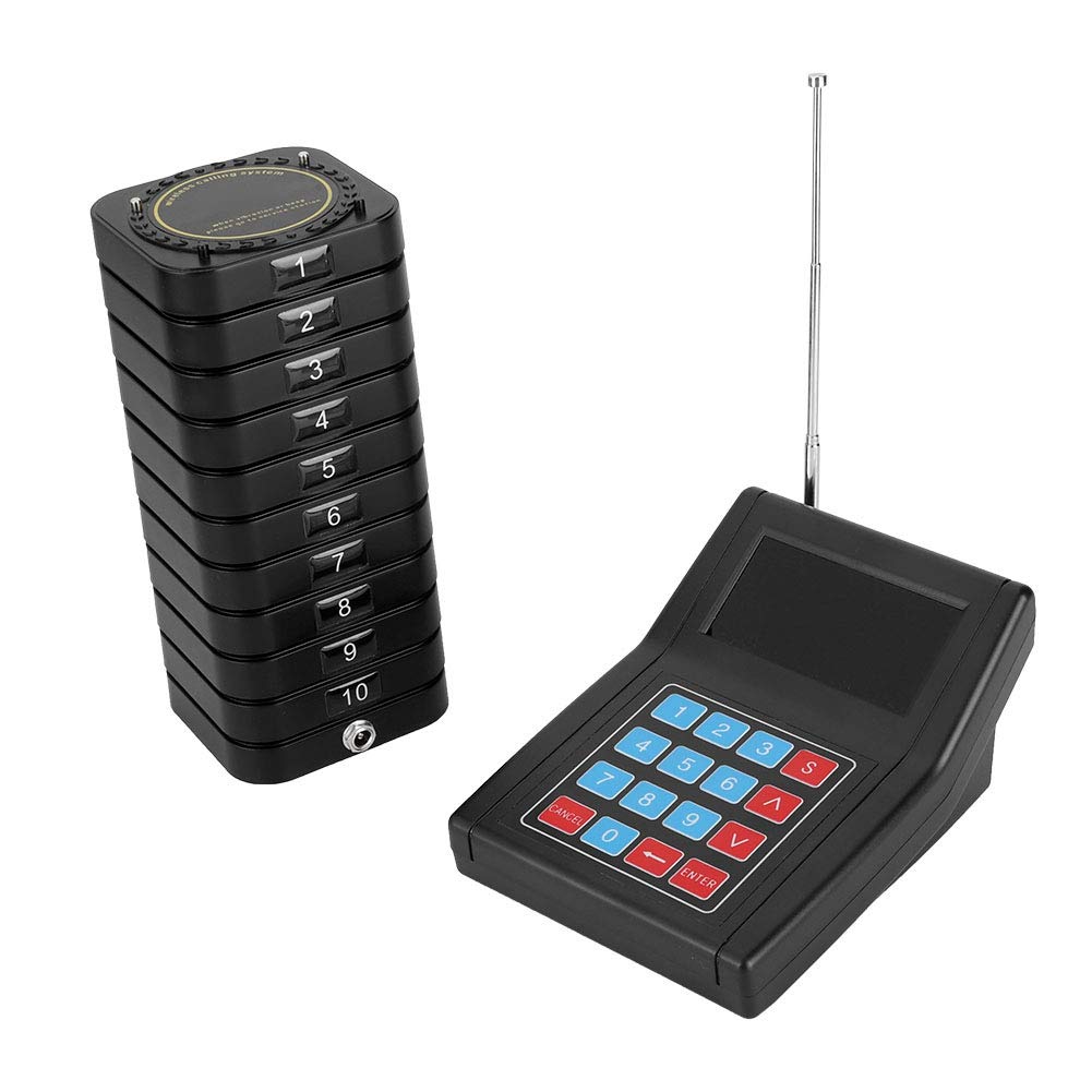 Topiky Systemy restauracji Pager Wireless Call System przenośny wyszukiwanie online system serwisowy do restauracji 1 x nadajnik + 10 x odbiornik (EU)