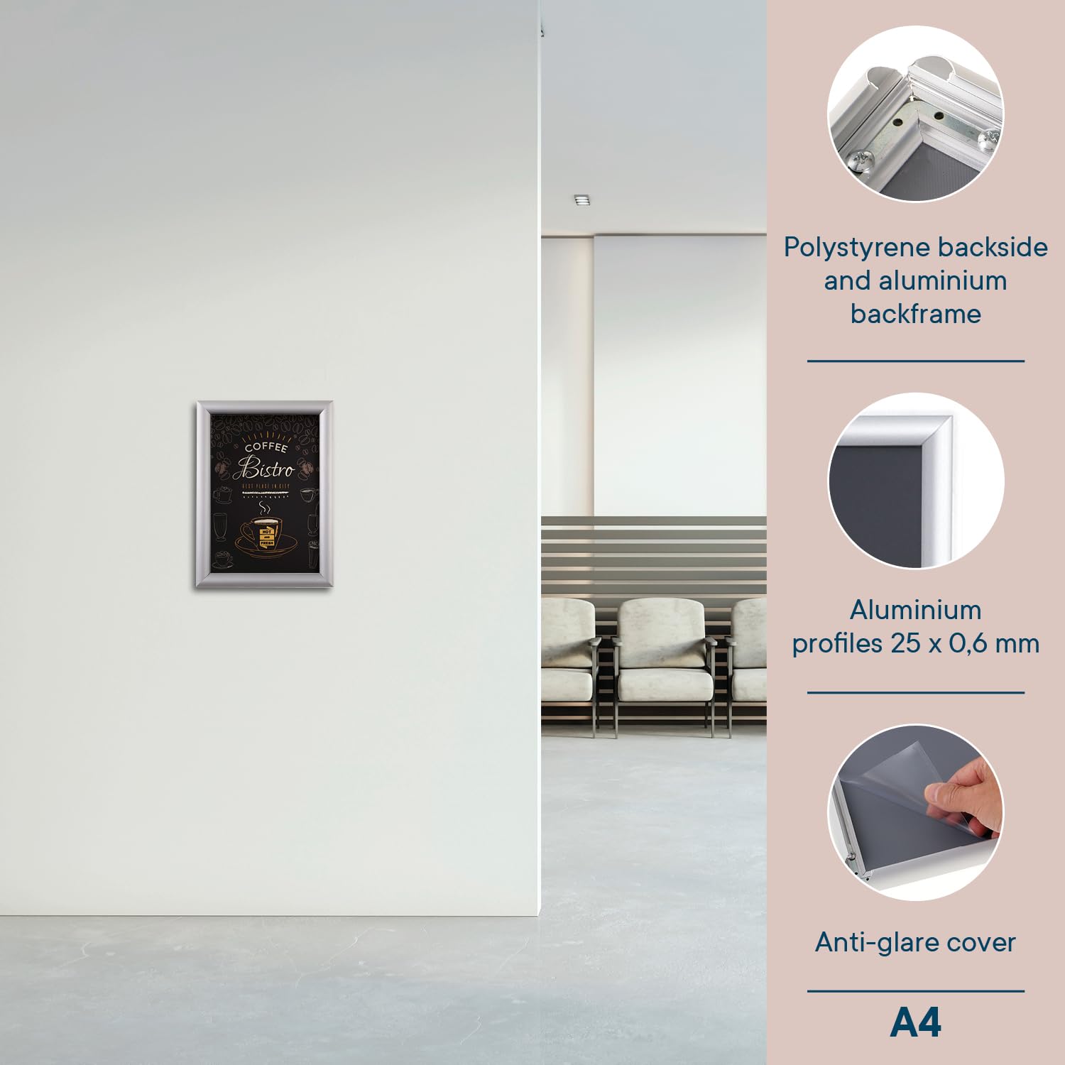 Cadre porte-affiche A1 DURABLE en aluminium, robuste et élégant Cadre porte-affiche A1 DURABLE en aluminium, robuste et élégant