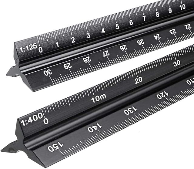 Metal Scale Ruler, 2PCS Aluminium Triangular Scale Ruler Metric for Architects & Engineers : 1:20, 1:25, 1:50, 1:75, 1:100, 1:125/1:100, 1:200, 1:250, 1:300, 1:400, 1:500