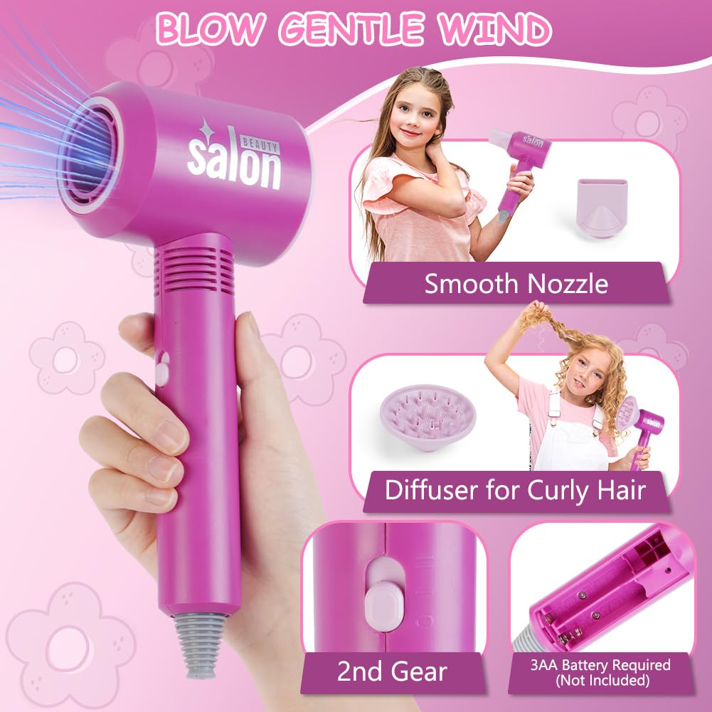 HOTUT Set di Parrucchieri per Bambini Realistico Salone Bellezza Ragazza Playset Hair Styling con Asciugacapelli Arricciacapelli Forbici e Accessori per Parrucchieri
