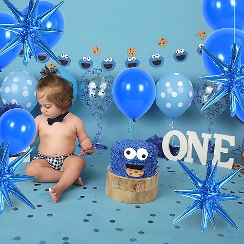 Miniatura 6 de Toniful 4 globos de Mylar de cono de estrella azul 4D de 22 pulgadas, globos de estrella de 14 puntos, globos de papel de aluminio de estrella para