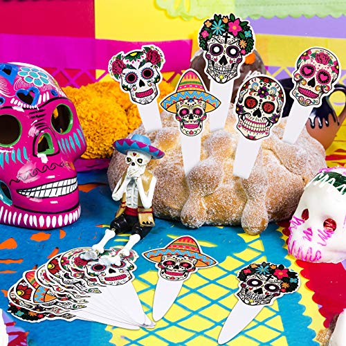 60 Pieces Day Of The Dead Sugar Skull Cupcake Toppers Dessert Cake Picks Dia De Los Muertos Picado Skeleton Cupcake Toppers Colorful Skull Cake Decorations For Day Of The Dead Halloween Party #TOP4